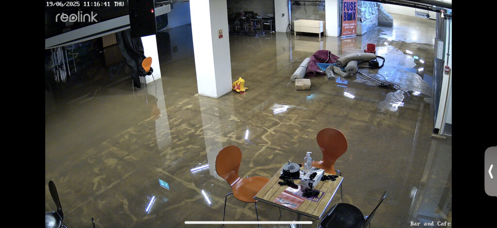 Interior of FUSEBOX flooded with water