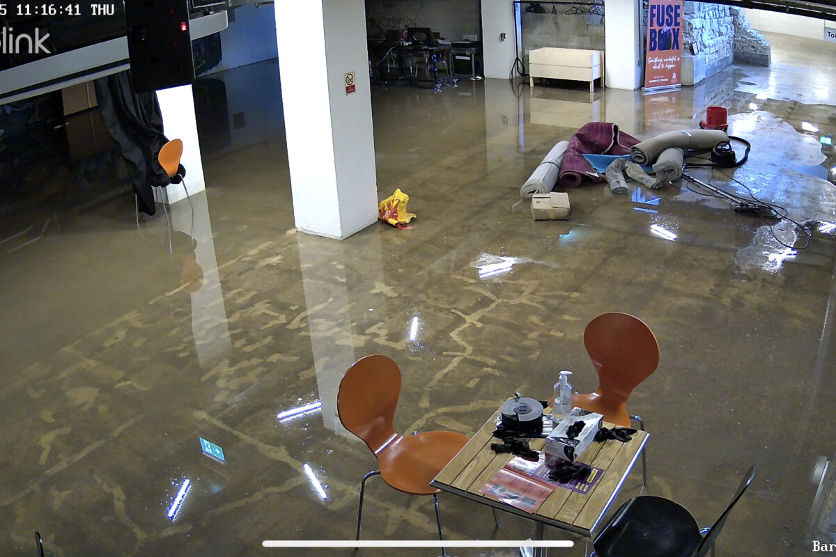 Interior of FUSEBOX flooded with water